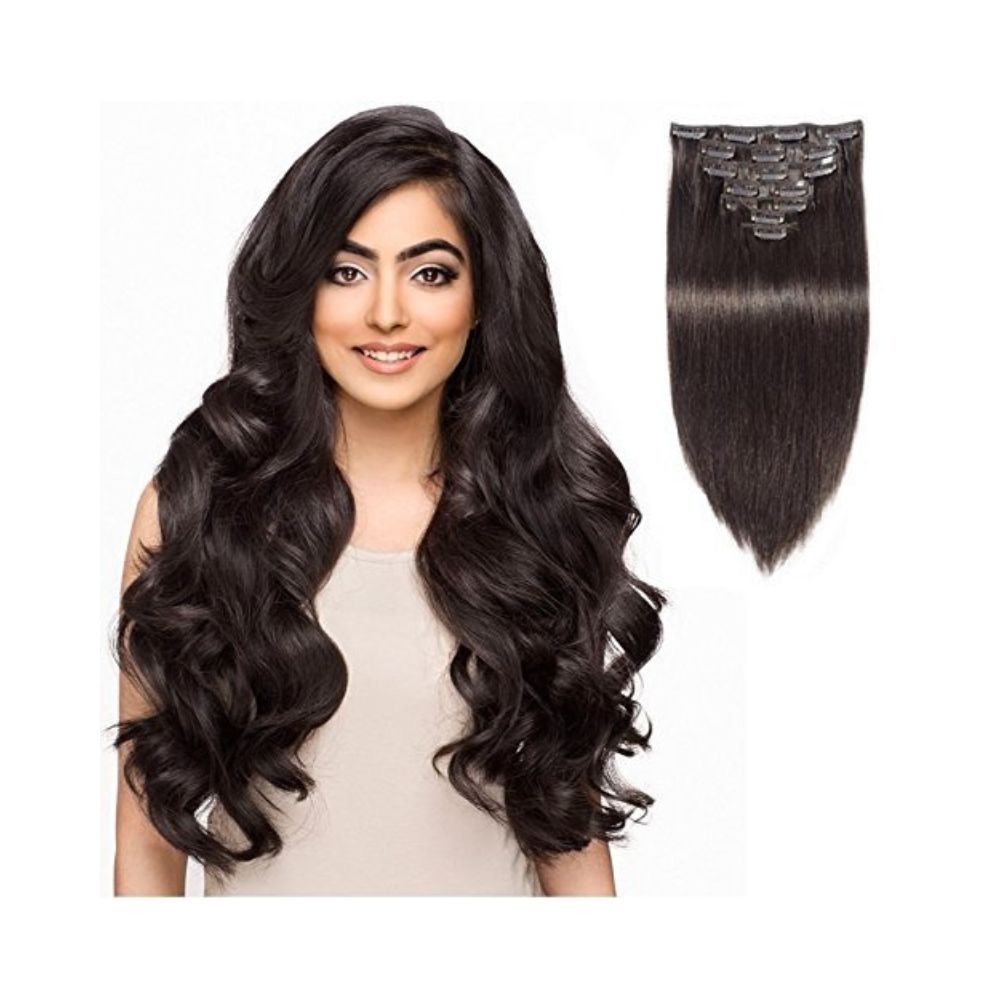 Majik Real Human Hair Extension For Women 7 Pcs Indian Hair Extension (22 inch Dark Brown) 50 Gram
