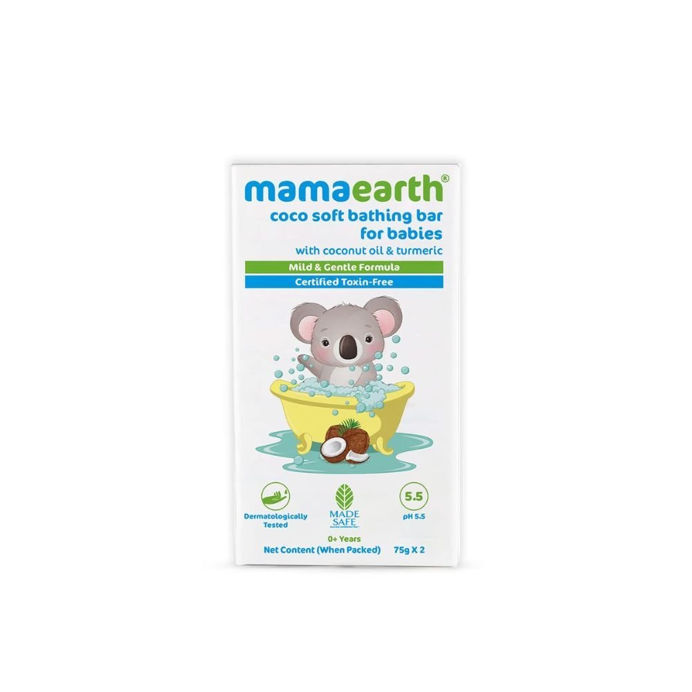 Mamaearth Coco Soft Bathing Bar for Babies, pH 5.5, With Coconut Oil &amp; Turmeric - Pack of 2*75g
