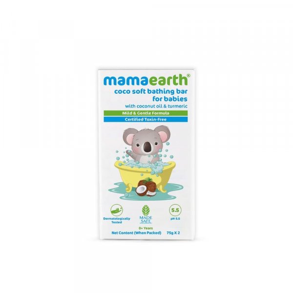 Mamaearth Coco Soft Bathing Bar for Babies, pH 5.5, With Coconut Oil &amp; Turmeric - Pack of 2*75g