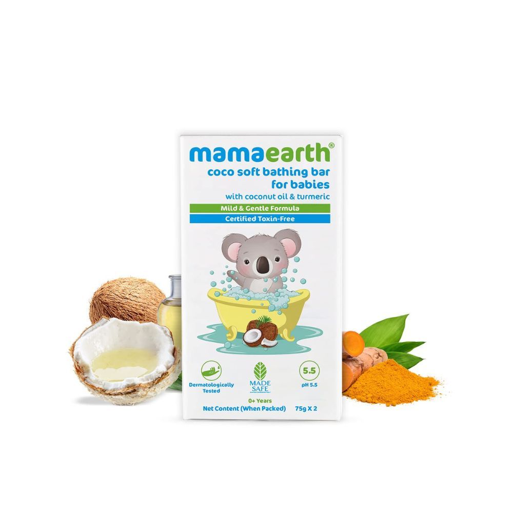 Mamaearth Coco Soft Bathing Bar for Babies, pH 5.5, With Coconut Oil & Turmeric - Pack of 2*75g