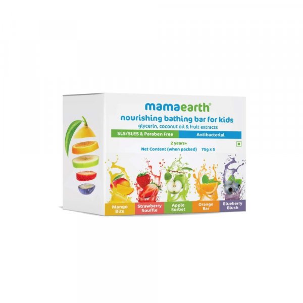 Mamaearth Fruit based Nourishing Clear Bathing Bar Baby Soap with Glycerine, For Kids â 75g x 5, white, one size