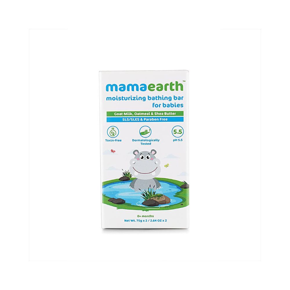 Mamaearth Moisturizing Baby Bathing Soap Bar, pH 5.5, with Goat Milk & Oatmeal. Pack of 2, 75gms Each