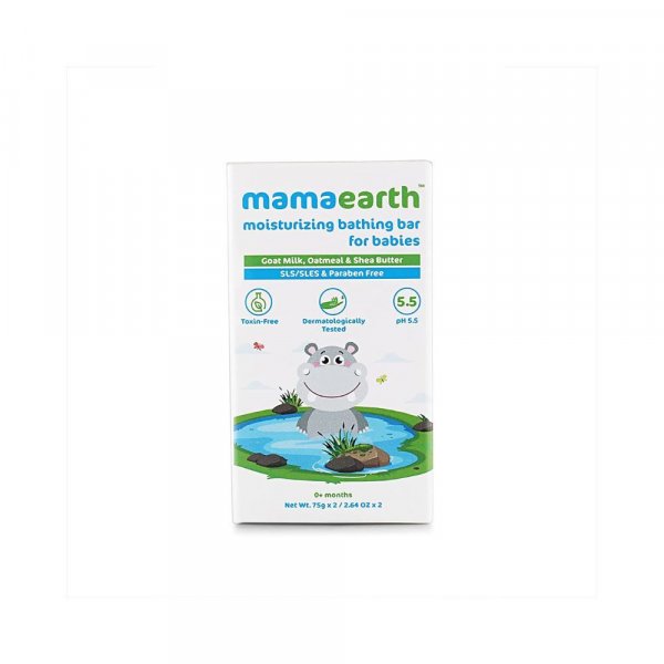Mamaearth Moisturizing Baby Bathing Soap Bar, pH 5.5, with Goat Milk &amp; Oatmeal. Pack of 2, 75gms Each