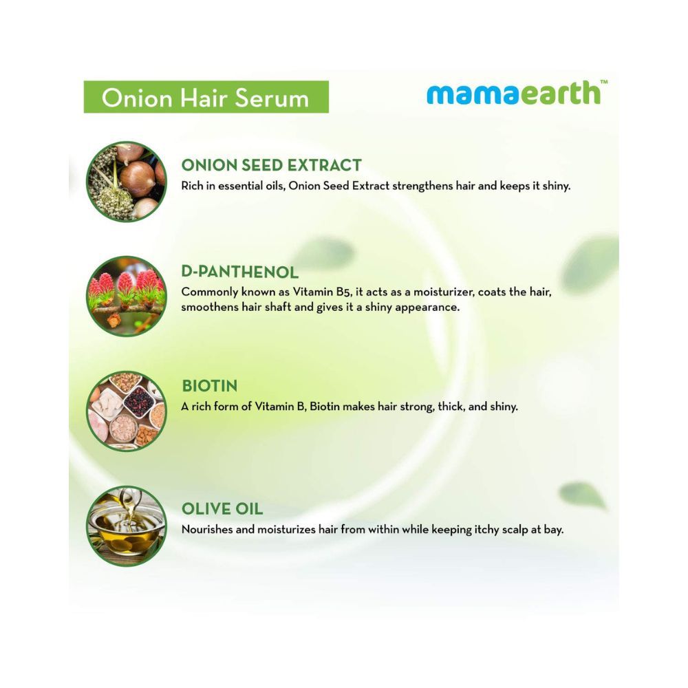 Mamaearth Onion Hair Serum For Silky & Smooth Hair, Tames Frizzy Hair,100 ml