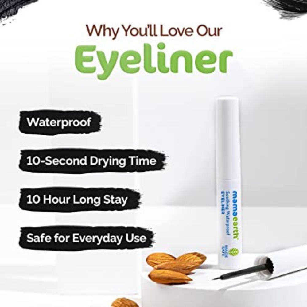 Mamaearth Soothing Waterproof Eyeliner With Almond Oil & Castor Oil For 10 Hour Long Stay, Black, 3.5ml Matte Finish