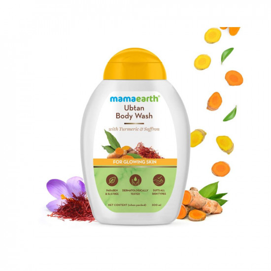 Mamaearth Ubtan Body Wash for Men & Women with Turmeric & Saffron 300ml - Exfoliating Body Wash - Shower Gel for Glowing Skin