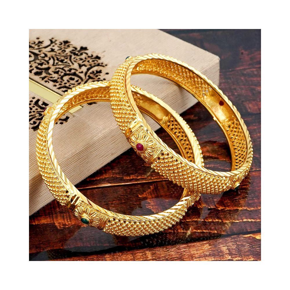 Mansiyaorange Classic A D Colored Stone Studded Hand Meena Filgree Design Two Artificial Bangle