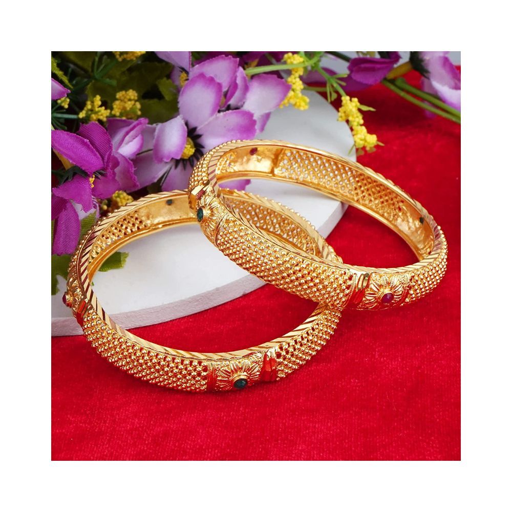 Mansiyaorange Classic A D Colored Stone Studded Hand Meena Filgree Design Two Artificial Bangle