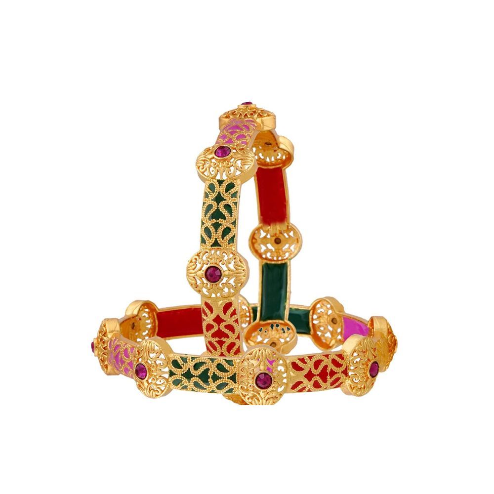 Mansiyaorange Classic A D Colored Stone Studded Hand Meena Two Artificial Bangle