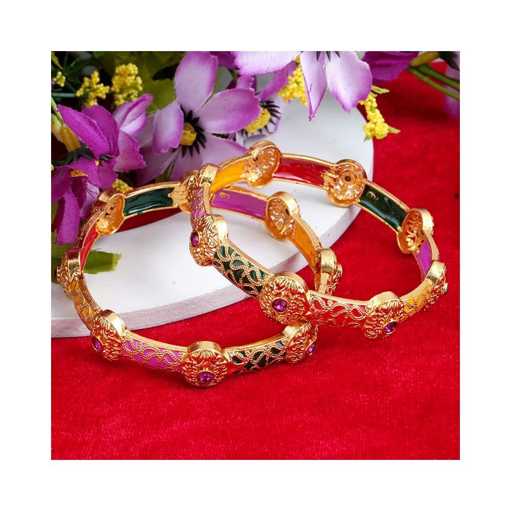 Mansiyaorange Classic A D Colored Stone Studded Hand Meena Two Artificial Bangle