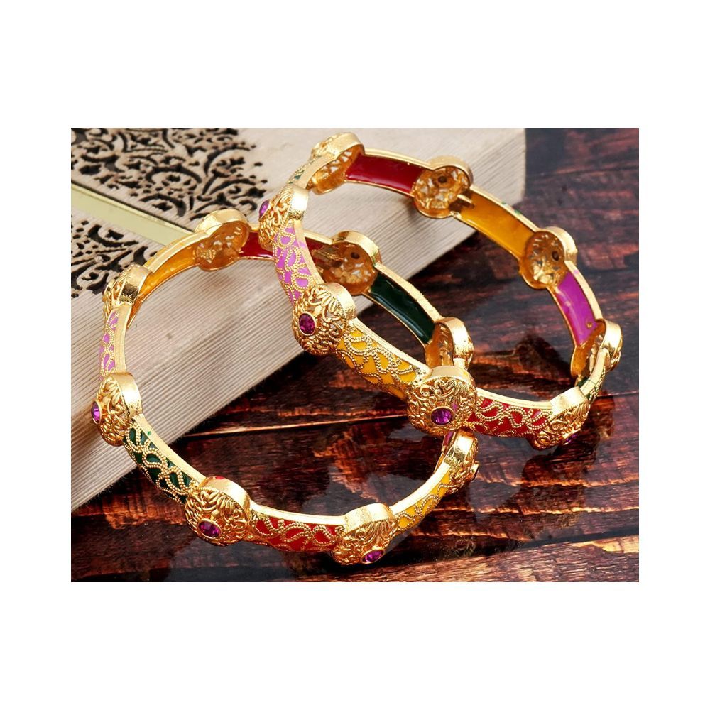 Mansiyaorange Classic A D Colored Stone Studded Hand Meena Two Artificial Bangle