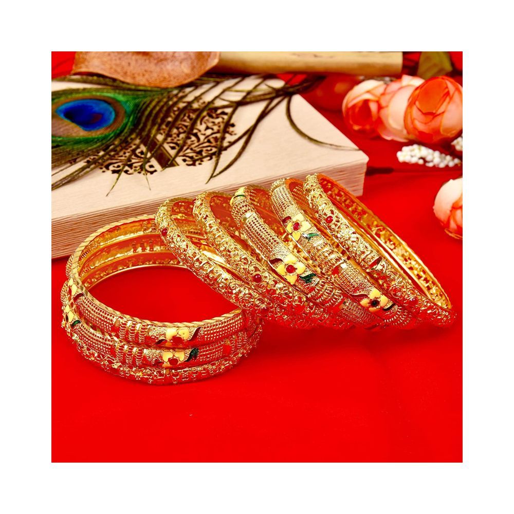 Mansiyaorange Eight Traditional Fancy Designer Casual Party Original Hand Work Meena One Gram Gold Multi Color Bangles for Women