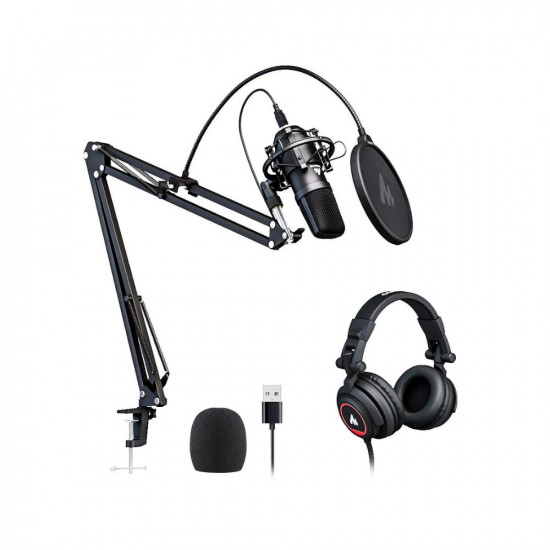 Maono AU-A04H Computer USB Microphone with Studio Headphone Set, Cardioid Podcast Condenser Mic for Gaming, Recording, PS4, Streaming, ASMR, YouTube, Singing, Vocal, PC
