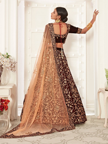 Maroon Heavy Embroidery Velvet Bridal Lehenga Choli
Semi Stitched