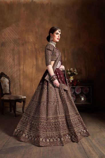 Maroon Sequins Raw Silk Wedding Lehenga Choli With Dupatta
