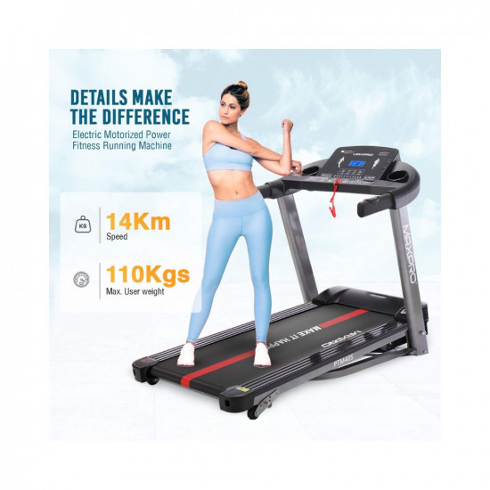 MAXPRO PTM405 2HP(4 HP Peak) Folding Treadmill, Electric Motorized Power Fitness Running Machine with LCD Display and Mobile Phone Holder Perfect for Home Use “DIY Installation with Video call assistance”