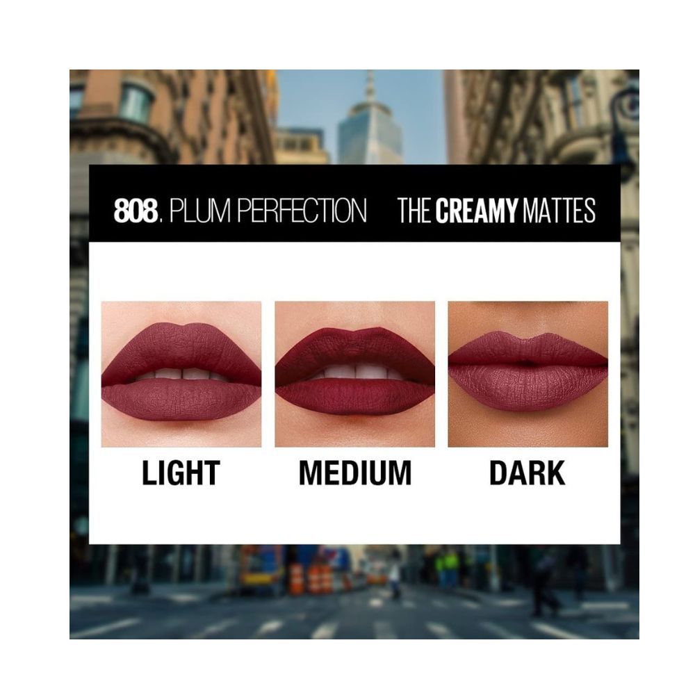 Maybelline New York Color Sensational Creamy Matte Lipstick- 808 Plum Perfection, 3.9g