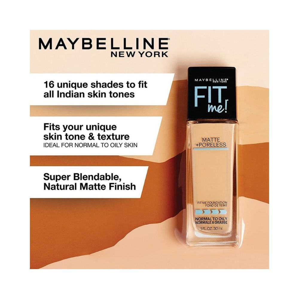 Maybelline New York Liquid Foundation, Matte Finish, With SPF, Fit Me Matte + Poreless, 125 Nude Beige, 30ml