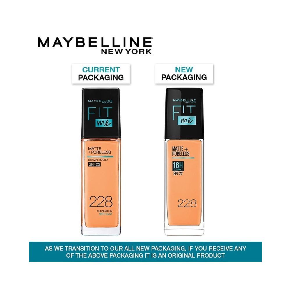 Maybelline New York Liquid Foundation, Matte Finish, With SPF, Fit Me Matte + Poreless, 228 Soft Tan, 30ml