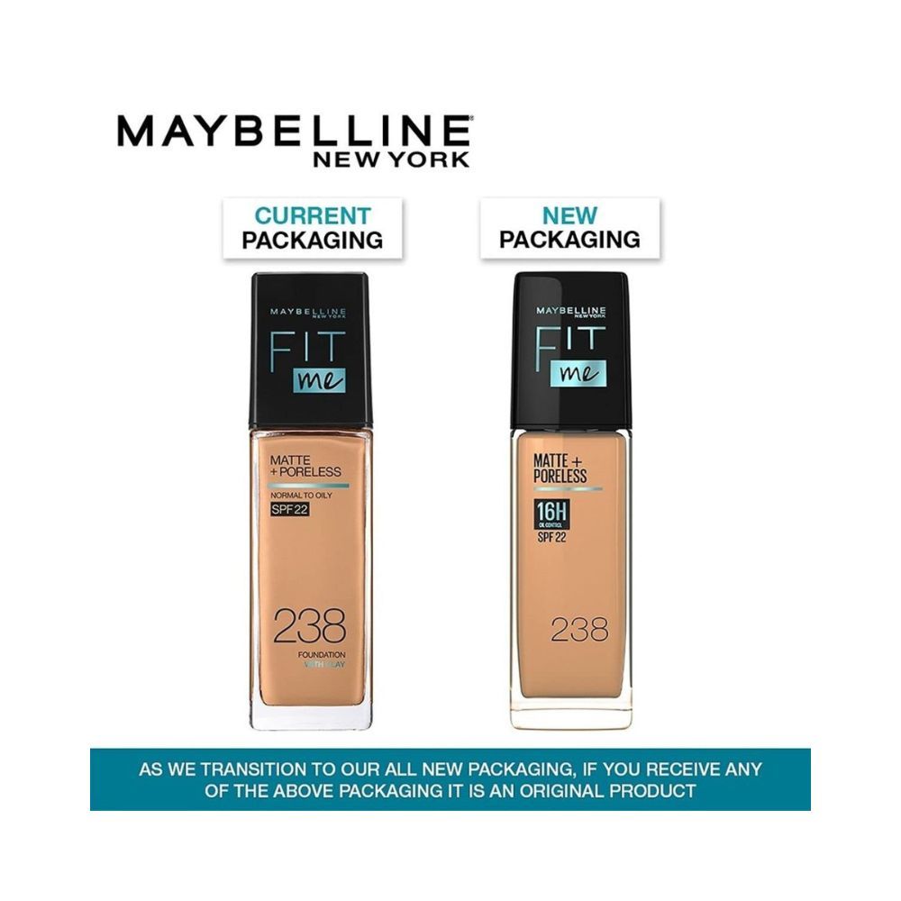 Maybelline New York Liquid Foundation, Matte Finish, With SPF, Fit Me Matte + Poreless, 238 Rich Tan, 30ml
