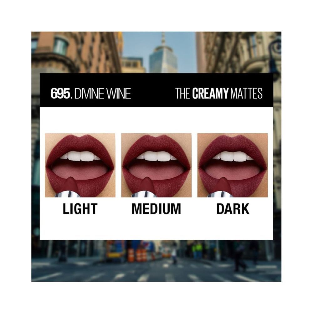 Maybelline New York Matte Lipstick, Intense Colour, Moisturised Lips, 695 Divine Wine, 3.9g