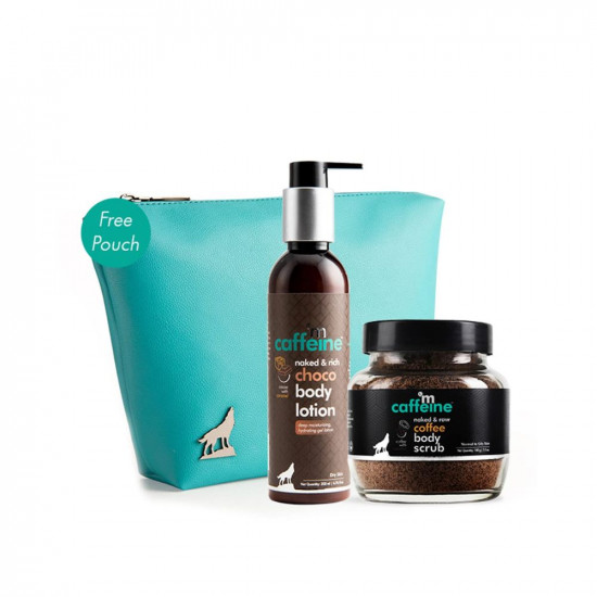 mCaffeine Coffee-Choco Cocktail Kit with Body Scrub and Lotion | Exfoliate and Moisturize Dry Skin | With Free Travel Pouch