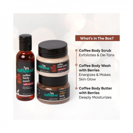 mCaffeine Men's Day Body Care Gift Set with Berries Body Wash, Body Scrub & Body Butter | Gift Set for Men & Women