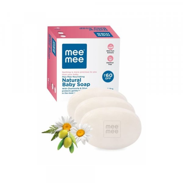 Mee Mee Nourishing Baby Soap, 100% Natural Chamomile &amp; Olive For Soft Baby Skin, 75 gram , Pack of 3 Soaps
