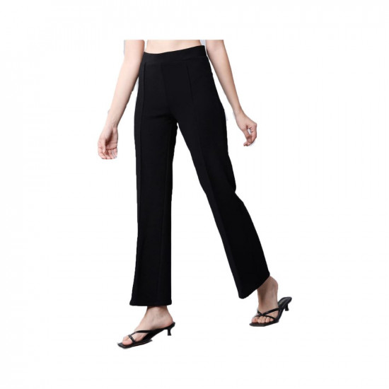 Mehrang Cotton Blend Bootcut Parallel Trouser Pants for Women Regular Fit, Bellbottom Straight Pants for Womens
