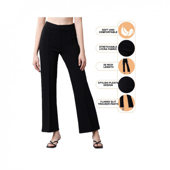 Mehrang Cotton Blend Bootcut Parallel Trouser Pants for Women Regular Fit, Bellbottom Straight Pants for Womens