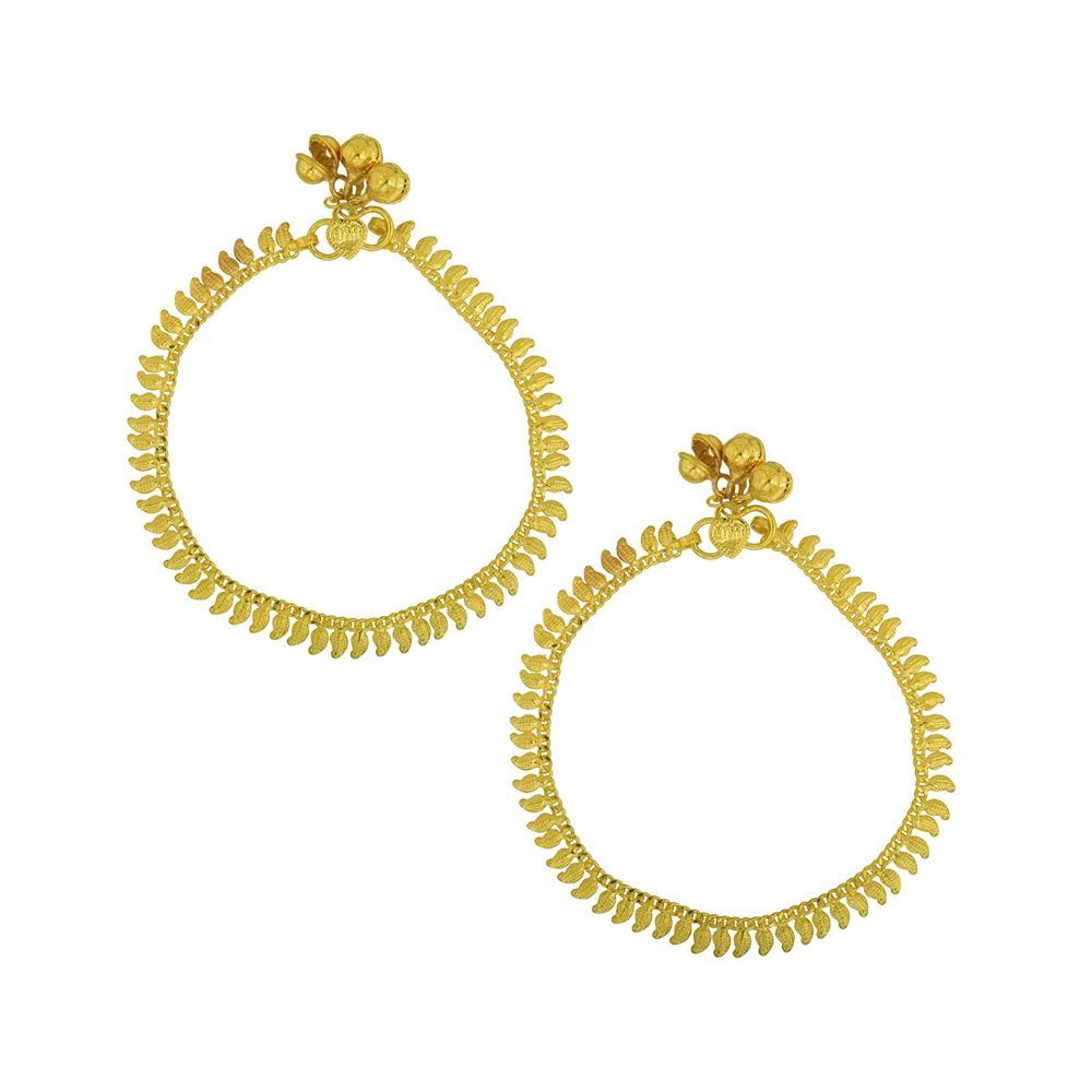 Memoir Gold plated Traditional Carved Kairi (Mango) shape ethnic wedding bridal marriage festival Anklet