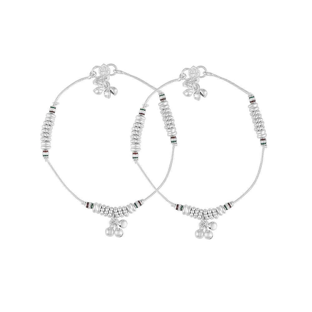 Memoir Silver Ghungroo Meenakari Stylish sleek Payal Pajeb Anklet Women Traditional