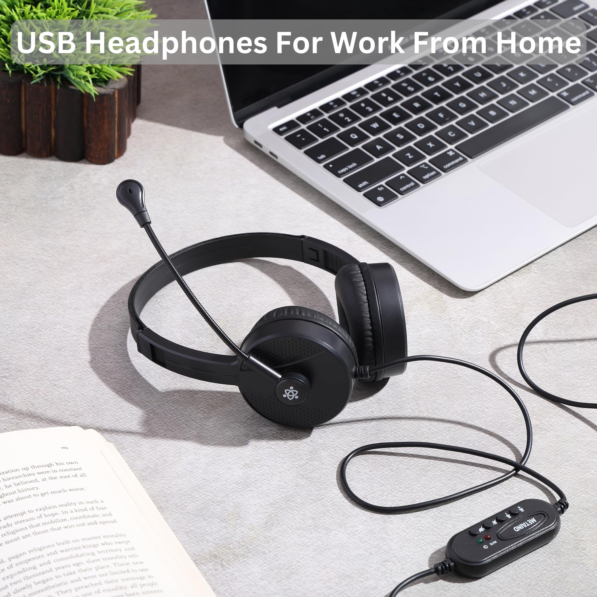 Metaind Wired USB Headphone with Noise Cancelling Mic  HD Sound  Comfort for Zoom Teams  Call Centers  USB Headset for PC  Laptop  Model MetaMT50 Black