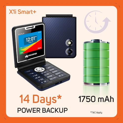 Micromax All-New X1i Flip keypad Phone with Dual SIM  Big 24 Display  TypeC USB Port  Wireless FM  Auto Call Recording  Black Blue 