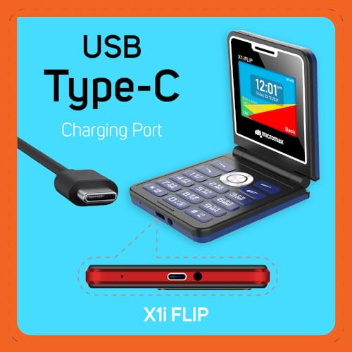 Micromax All-New X1i Flip keypad Phone with Dual SIM  Big 24 Display  TypeC USB Port  Wireless FM  Auto Call Recording  Black Blue 