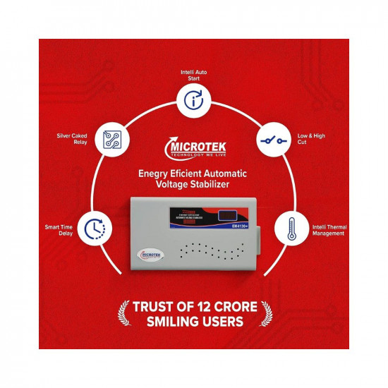 Microtek EM 4130 Automatic Air Conditioners (A.C.) Voltage Stabilizer upto 1.5 Ton Working Power 130V-300V(Metalic Grey) with 3 year warranty