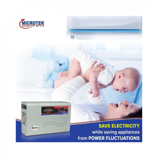 Microtek EM 4130 Automatic Air Conditioners (A.C.) Voltage Stabilizer upto 1.5 Ton Working Power 130V-300V(Metalic Grey) with 3 year warranty