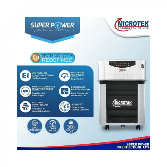 Microtek Super Power 800 Advanced Digital 700VA/12V Inverter, Support 1 Battery With 2 Year Warranty for Home, Office & Shops