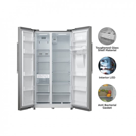 Midea 591L Side By Side Refrigerator with Inverter (MRF5920WDSSF, Silver, SS Finish, Water Dispenser)