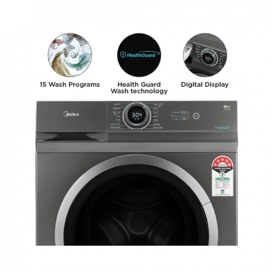 Midea 6 Kg Fully Automatic Front Load Washing Machine (MF100W60/T-IN Silver, MF100 Series), Standard