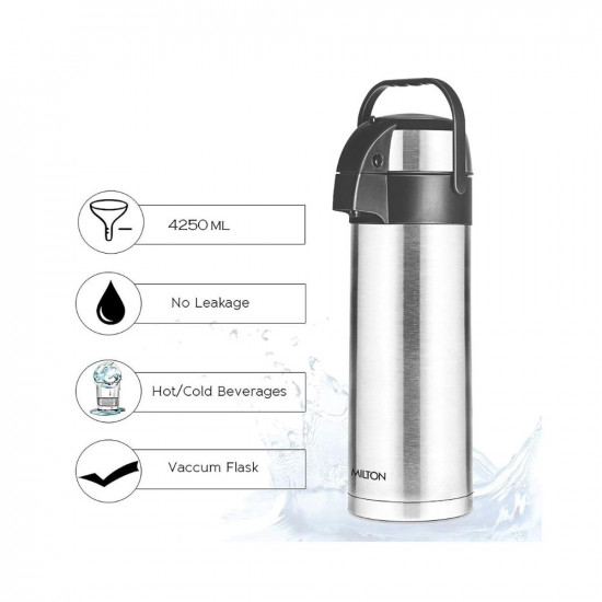 Milton Beverage Dispenser 4500 for Serving Tea and Coffee, 4250 ml, Silver & Milton Pinnacle 2000 Thermosteel 24 Hours Hot or Cold Dispenser, 1910 ml, Silver