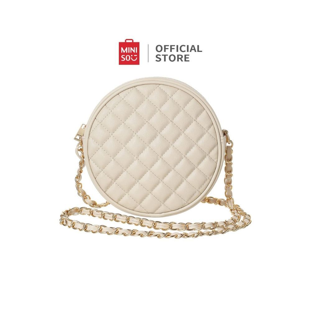 Miniso Diamond Lattice Pattern Round Crossbody Bag,Side Sling Bag for Women and Girls