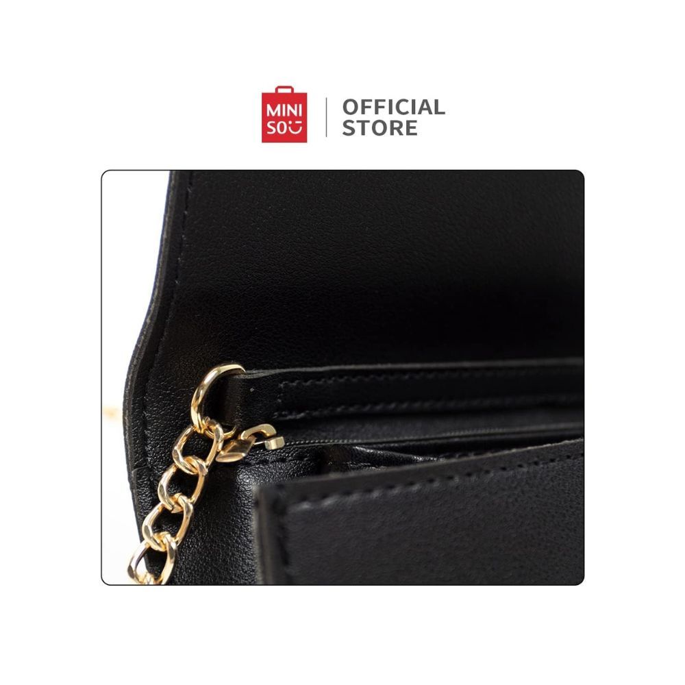 Miniso Women Chain Crossbody Shoulder Bag with Twist Lock(Black)