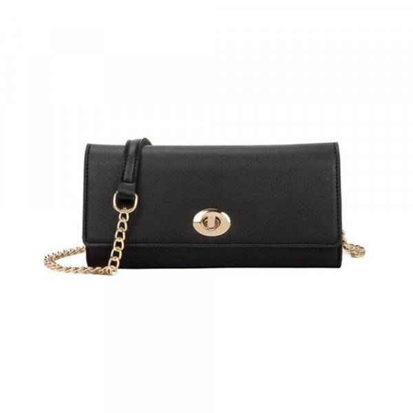 Miniso Women Chain Crossbody Shoulder Bag with Twist Lock(Black)