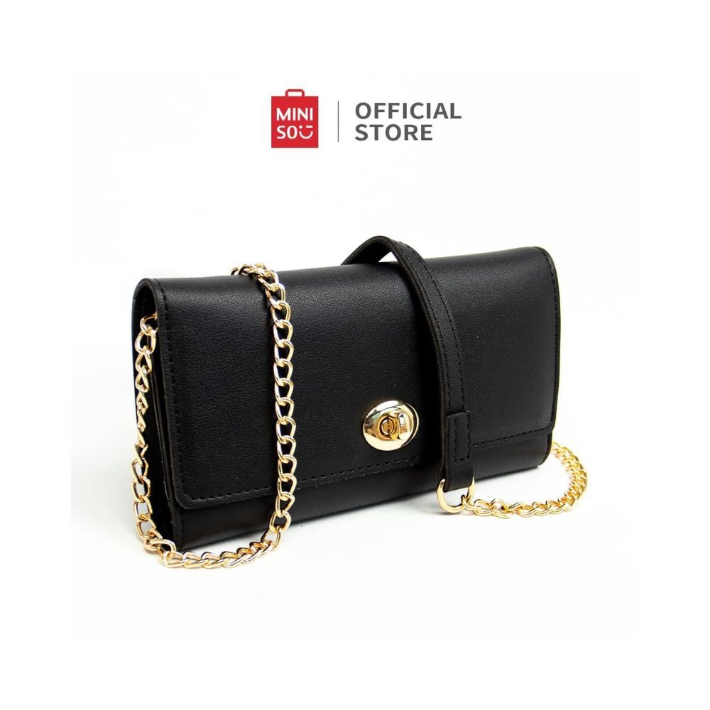 Miniso Women Chain Crossbody Shoulder Bag with Twist Lock(Black)