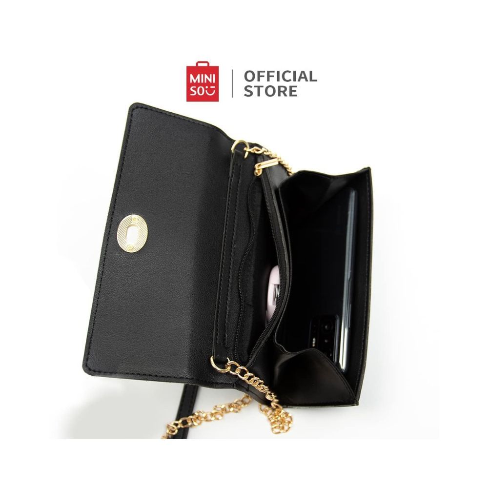 Miniso Women Chain Crossbody Shoulder Bag with Twist Lock(Black)