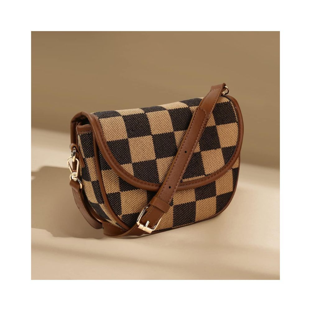 Miniso Women Crossbody Bag Detachable Checkered Pattern