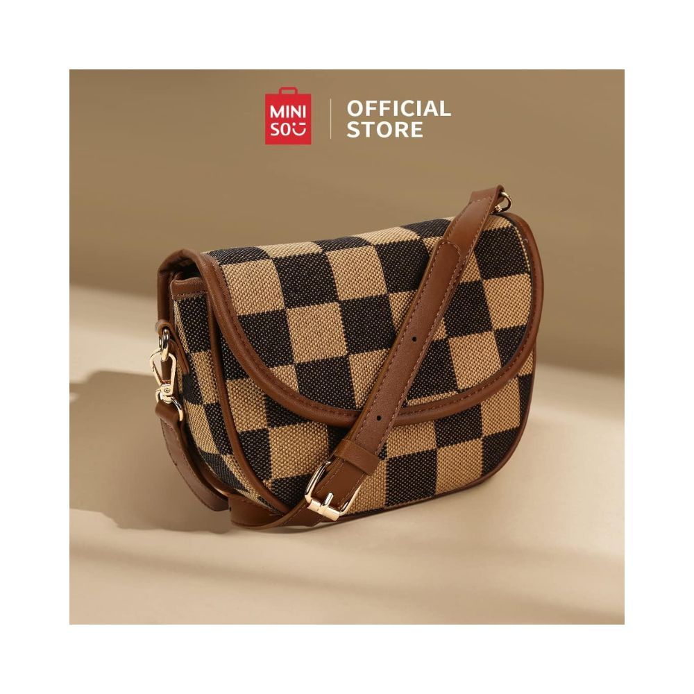 Miniso Women Crossbody Bag Detachable Checkered Pattern