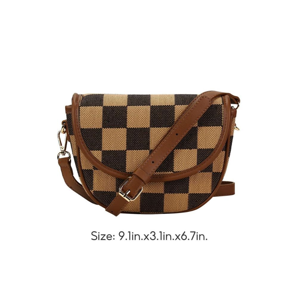 Miniso Women Crossbody Bag Detachable Checkered Pattern