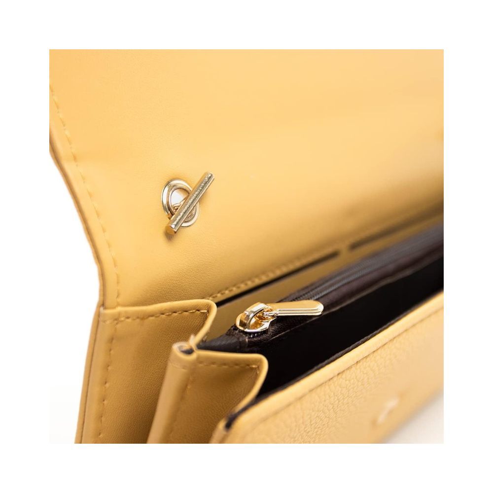 Miniso Women's Long Wallet,Chain Crossbody Bag with Imitation Pearl(Yellow)
